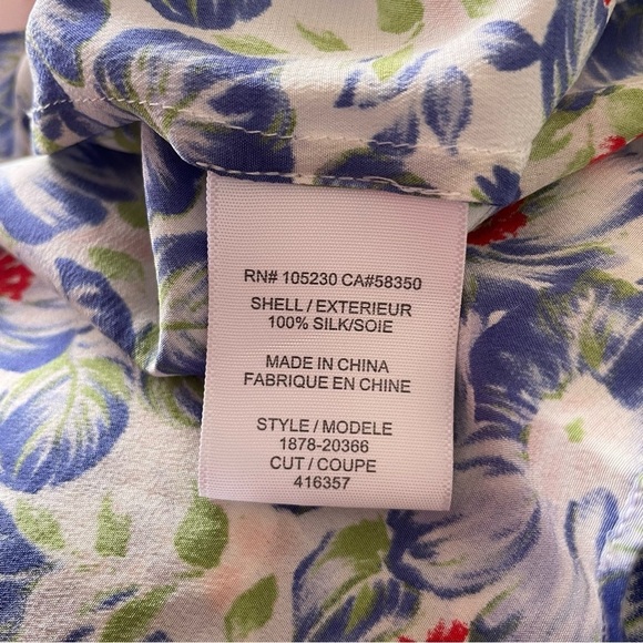 Joie Masha Porcelain & Matisse Floral Print Tassel Split Neck Smocked Top EUC S - Picture 8 of 9